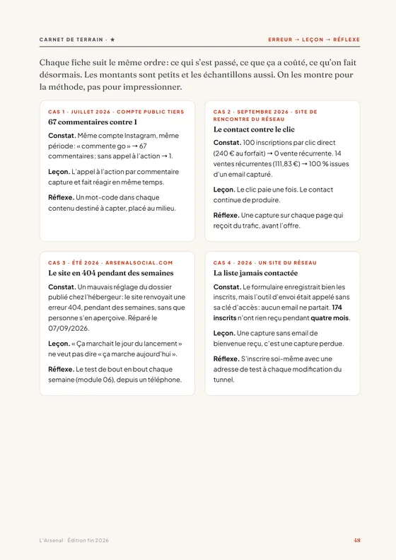 Une page du carnet de terrain : pannes vécues et chiffres