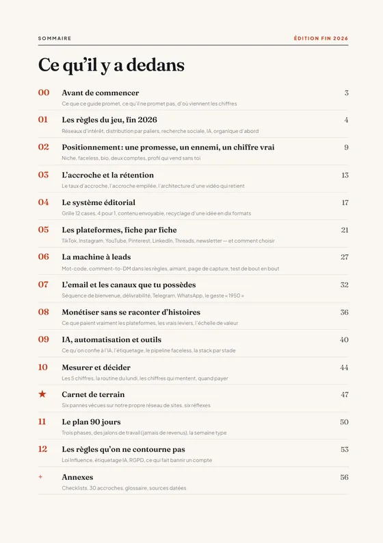 Sommaire de la formation : 12 modules, carnet de terrain, annexes
